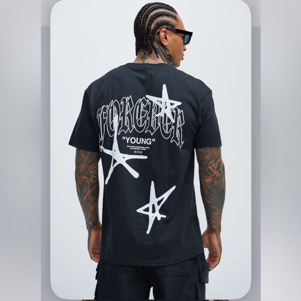 Forever Young Black Graphic T-Shirt